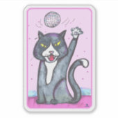  Disco Ball Cat Cheeky Dancing Cartoon Fun Art Sticker (Voorkant)