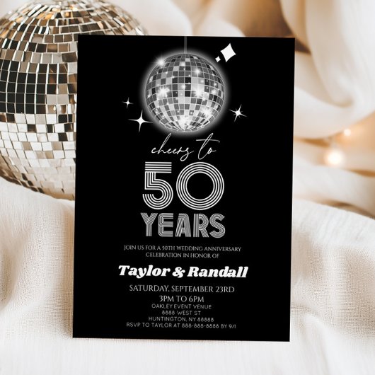 Disco Ball Cheers To 50 Years Wedding Anniversary Kaart