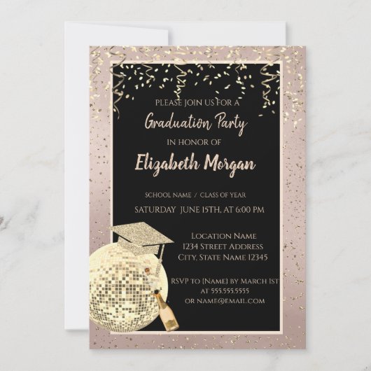 Disco Ball-Confetti, Roos-Afstuderen van wijn Kaart (Voorkant)