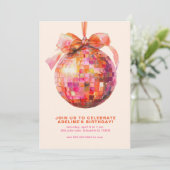 Disco Ball Coquette Bow Verjaardagsfeestuitnodigin Kaart (Staand voorkant)