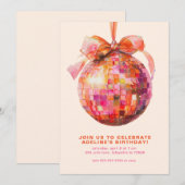 Disco Ball Coquette Bow Verjaardagsfeestuitnodigin Kaart (Voorkant / Achterkant)