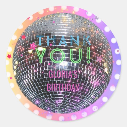 Disco Ball Dance Verjaardag Retro 70s Disco Party Ronde Sticker (Voorkant)