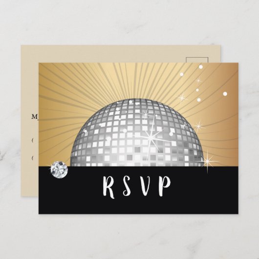 Disco ball, dans, gouden Briefkaart RSVP (Voorkant / Achterkant)