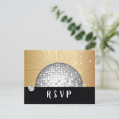 Disco ball, dans, gouden Briefkaart RSVP (Staand voorkant)