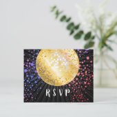 Disco ball, dans, gouden Briefkaart RSVP (Staand voorkant)