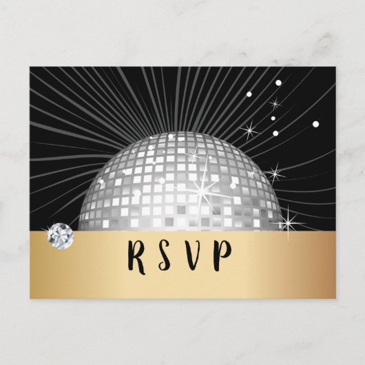 Disco ball, dans, gouden Briefkaart RSVP (Voorkant)