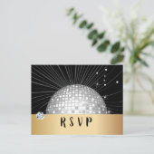 Disco ball, dans, gouden Briefkaart RSVP (Staand voorkant)