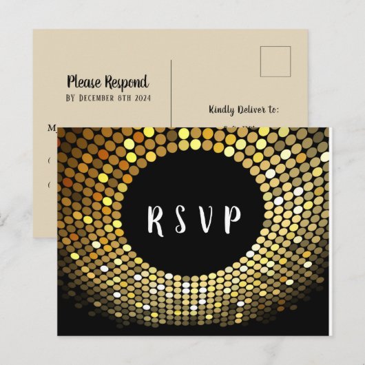 Disco ball, dans, gouden Briefkaart RSVP (Voorkant / Achterkant)