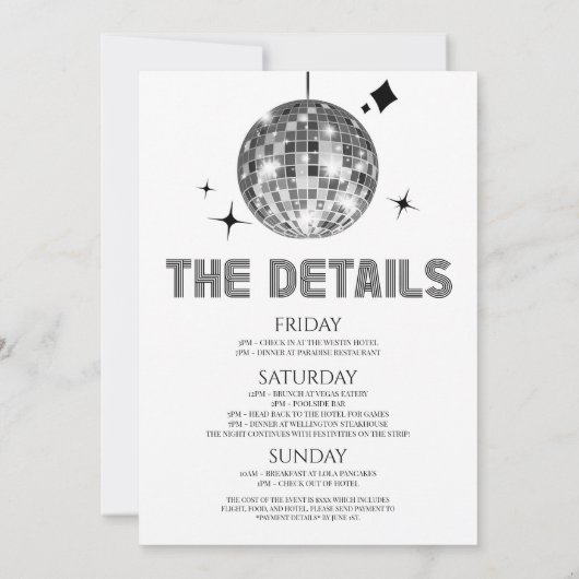 Disco Ball Disco Bruid Bachelorette Weekend Party Kaart (Achterkant)