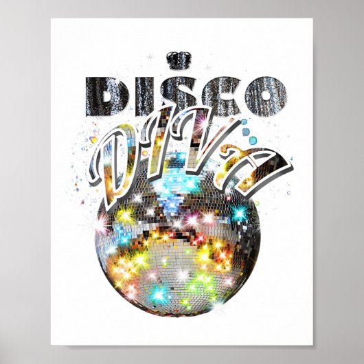 Disco Ball Disco Diva Queen - 70s Retro Da Poster (Voorkant)