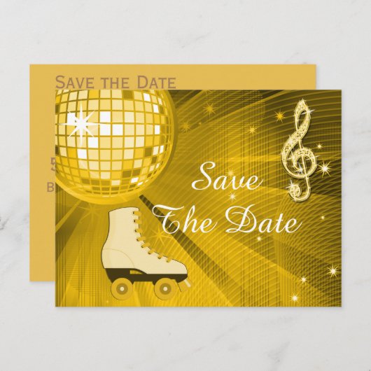Disco Ball en Roller Schaatsen 50e Save The Date Aankondigingskaart (Voorkant / Achterkant)