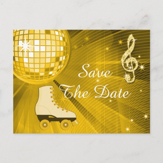 Disco Ball en Roller Schaatsen 50e Save The Date Aankondigingskaart (Voorkant)