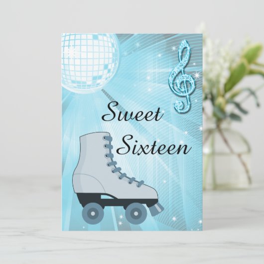 Disco Ball en Roller Schaatsen Sweet Sixteen Kaart (Staand voorkant)