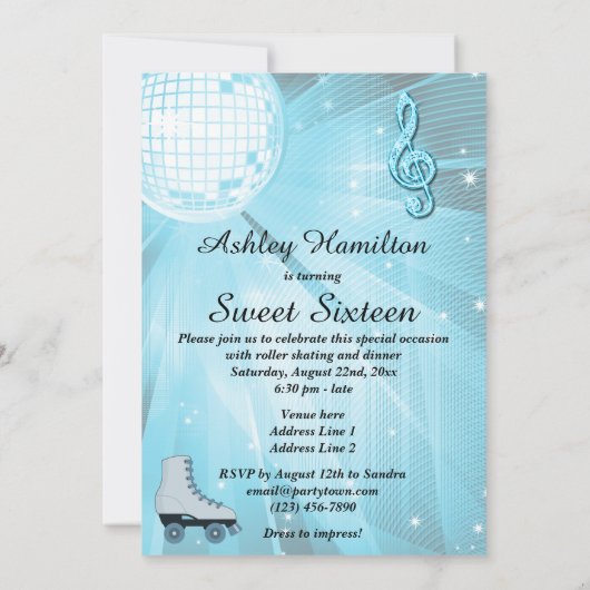 Disco Ball en Roller Schaatsen Sweet Sixteen Kaart (Achterkant)