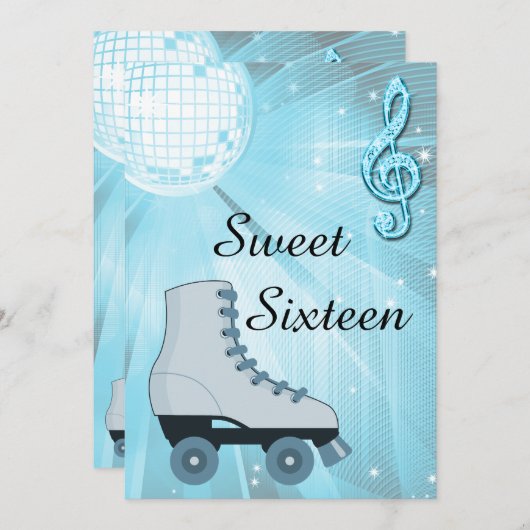 Disco Ball en Roller Schaatsen Sweet Sixteen Kaart (Voorkant / Achterkant)