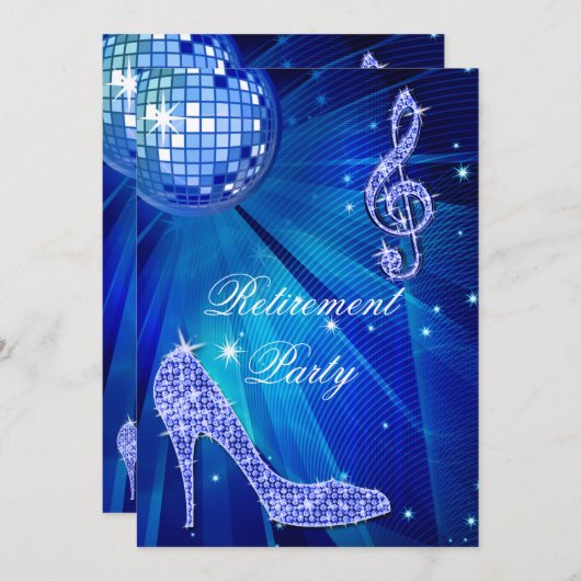 Disco Ball en Sparkle Heels Blue Pensioen Kaart (Voorkant / Achterkant)