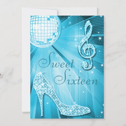 Disco Ball en Sparkle Heels Sweet 16 Lichtblauw Kaart (Voorkant)