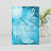 Disco Ball en Sparkle Heels Sweet 16 Lichtblauw Kaart (Staand voorkant)