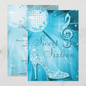 Disco Ball en Sparkle Heels Sweet 16 Lichtblauw Kaart (Voorkant / Achterkant)