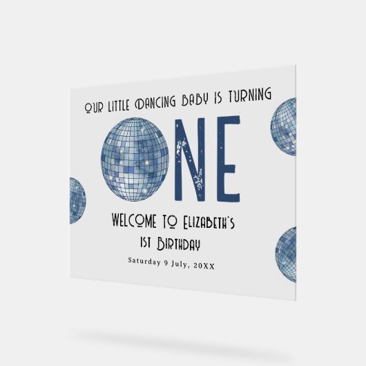 Disco Ball First Year 1st Birthday Party Acryl Bord (Hoek)