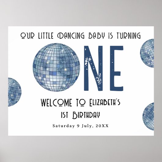 Disco Ball First Year 1st Birthday Party Poster (Voorkant)