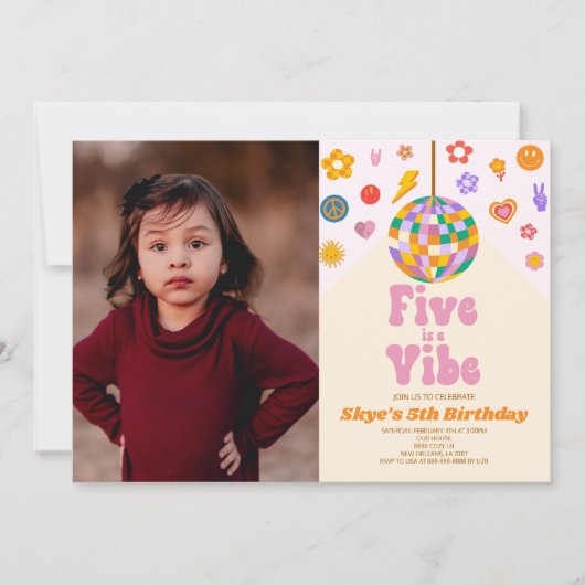 Disco Ball Five is een vibe 5e verjaardagsfeestje Kaart (Voorkant)