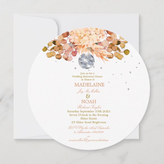 Disco Ball Floral Elegante Chique Huwelijksrepetit Kaart (Voorkant)