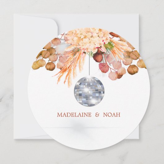 Disco Ball Floral Elegante Oranje bruiloft repetit Kaart (Achterkant)