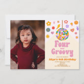 Disco Ball Four Ever Groovy 4th Verjaardagsfeest Kaart (Voorkant)