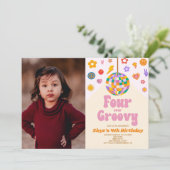 Disco Ball Four Ever Groovy 4th Verjaardagsfeest Kaart (Staand voorkant)