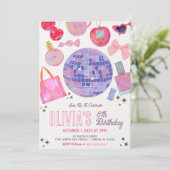 Disco Ball Girl Verjaardag Uitnodiging (Staand voorkant)