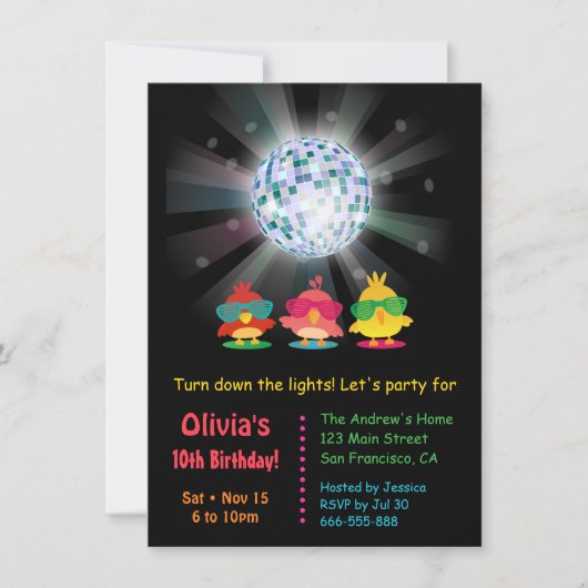 Disco Ball Glow en Dansende Birds Birthday Party Kaart (Voorkant)