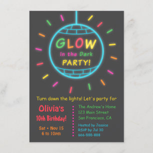 Disco Ball Glow in the Dark Birthday Party Kaart