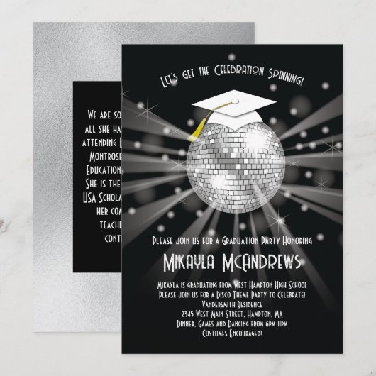 Disco Ball Graduation Party Kaart (Voorkant / Achterkant)