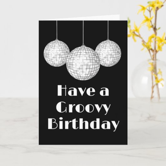 Disco Ball Groovy Birthday Greeting Kaart (Gele Bloem)