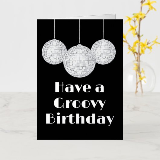 Disco Ball Groovy Birthday Silver Folie Wenskaart (Gele Bloem)