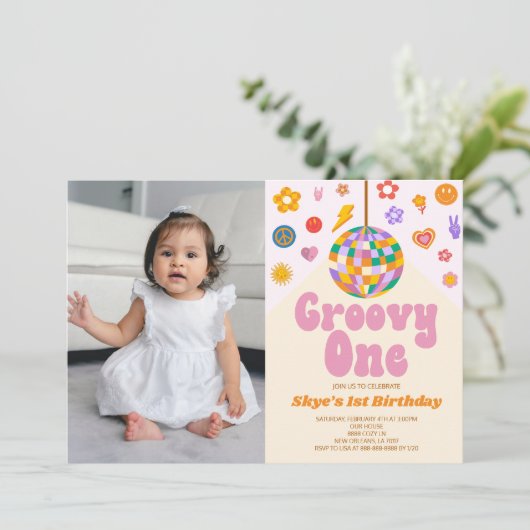 Disco Ball Groovy Een Afbeelding 1e Verjaardagsfee Kaart (Staand voorkant)
