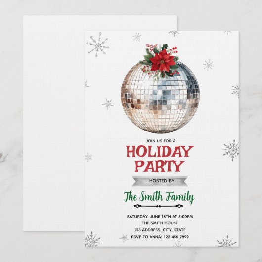 Disco Ball Holiday Party Invitation Kaart (Voorkant / Achterkant)