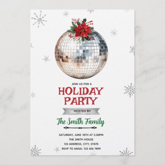 Disco Ball Holiday Party Invitation Kaart (Voorkant)