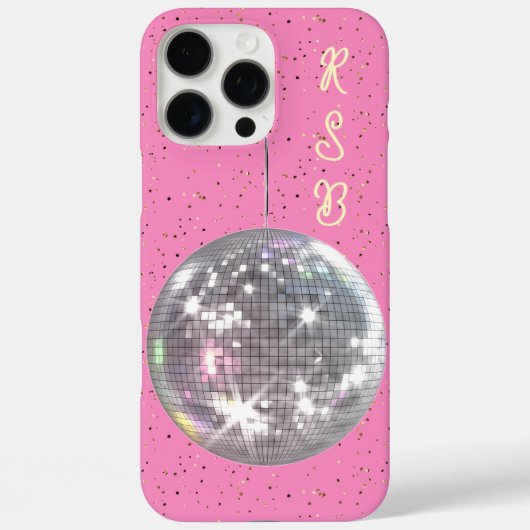 Disco Ball Hot Pink Geel Gepersonaliseerd Monogram Case-Mate iPhone Case (Achterkant)