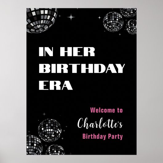 Disco Ball in haar verjaardag tijdperk welkomsttek Poster (Voorkant)