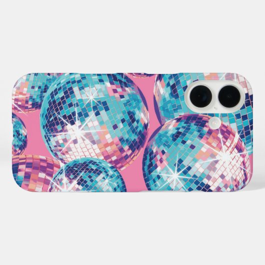 Disco Ball iPhone Case Roze Blauw Y2K (Achterkant (horizontaal))