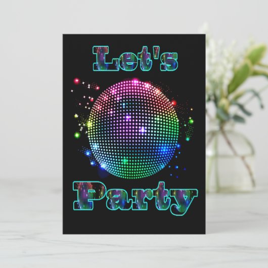 Disco Ball Let's Party Custom Invitation Kaart (Staand voorkant)