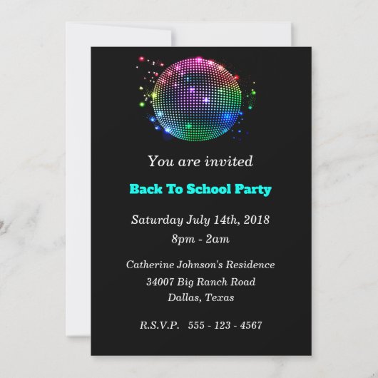 Disco Ball Let's Party Custom Invitation Kaart (Achterkant)