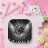Disco Ball met Wings Papieren Bordje (Feest)