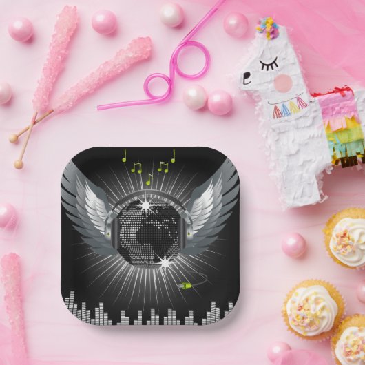 Disco Ball met Wings Papieren Bordje (Feest)