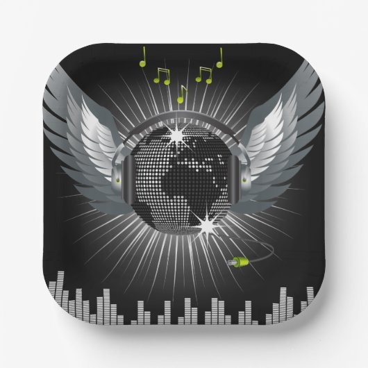 Disco Ball met Wings Papieren Bordje (Voorkant)