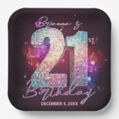 Disco Ball Musical Notes Pink 21st Birthday Papieren Bordje (Voorkant)