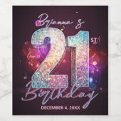 Disco Ball Musical Notes Pink Purple 21st Birthday Wijn Etiket (Enkel label)