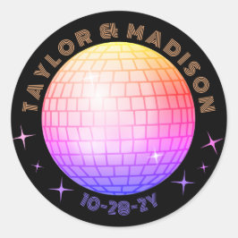 Disco Ball Names Trouwdatum Sinaasappel Blauw Mage Ronde Sticker